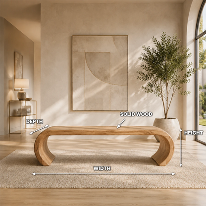 Contemporary bench with rounded arch base and clean wood profile for sophisticated rooms