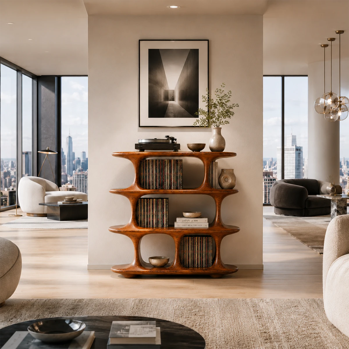 Architectural Natural Solid Wood Record Player Stand With Open Vinyl Shelves - ArborisWood - 10