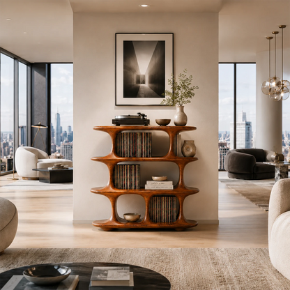 Architectural Natural Solid Wood Record Player Stand With Open Vinyl Shelves - ArborisWood - 10