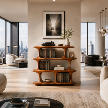 Architectural Natural Solid Wood Record Player Stand With Open Vinyl Shelves - ArborisWood - 11