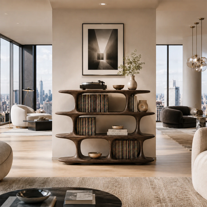 Architectural Natural Solid Wood Record Player Stand With Open Vinyl Shelves - ArborisWood - 6