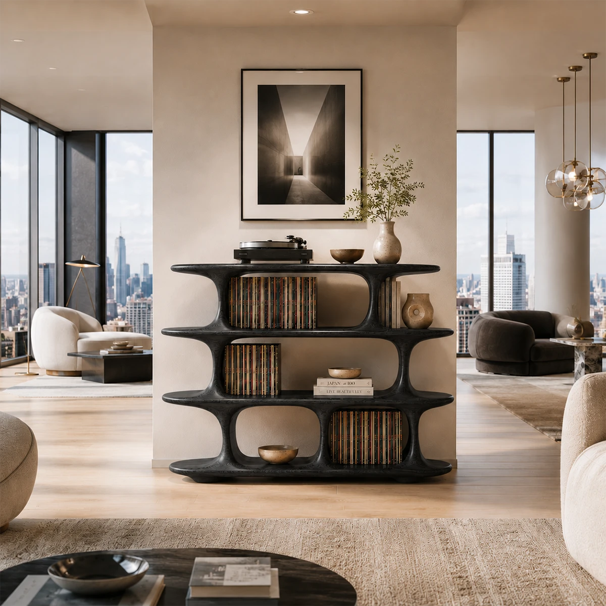 Architectural Natural Solid Wood Record Player Stand With Open Vinyl Shelves - ArborisWood - 8
