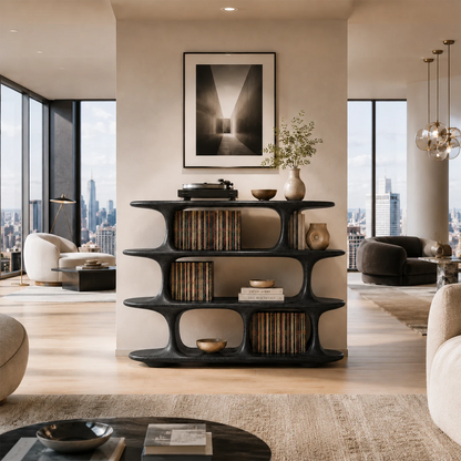 Architectural Natural Solid Wood Record Player Stand With Open Vinyl Shelves - ArborisWood - 8
