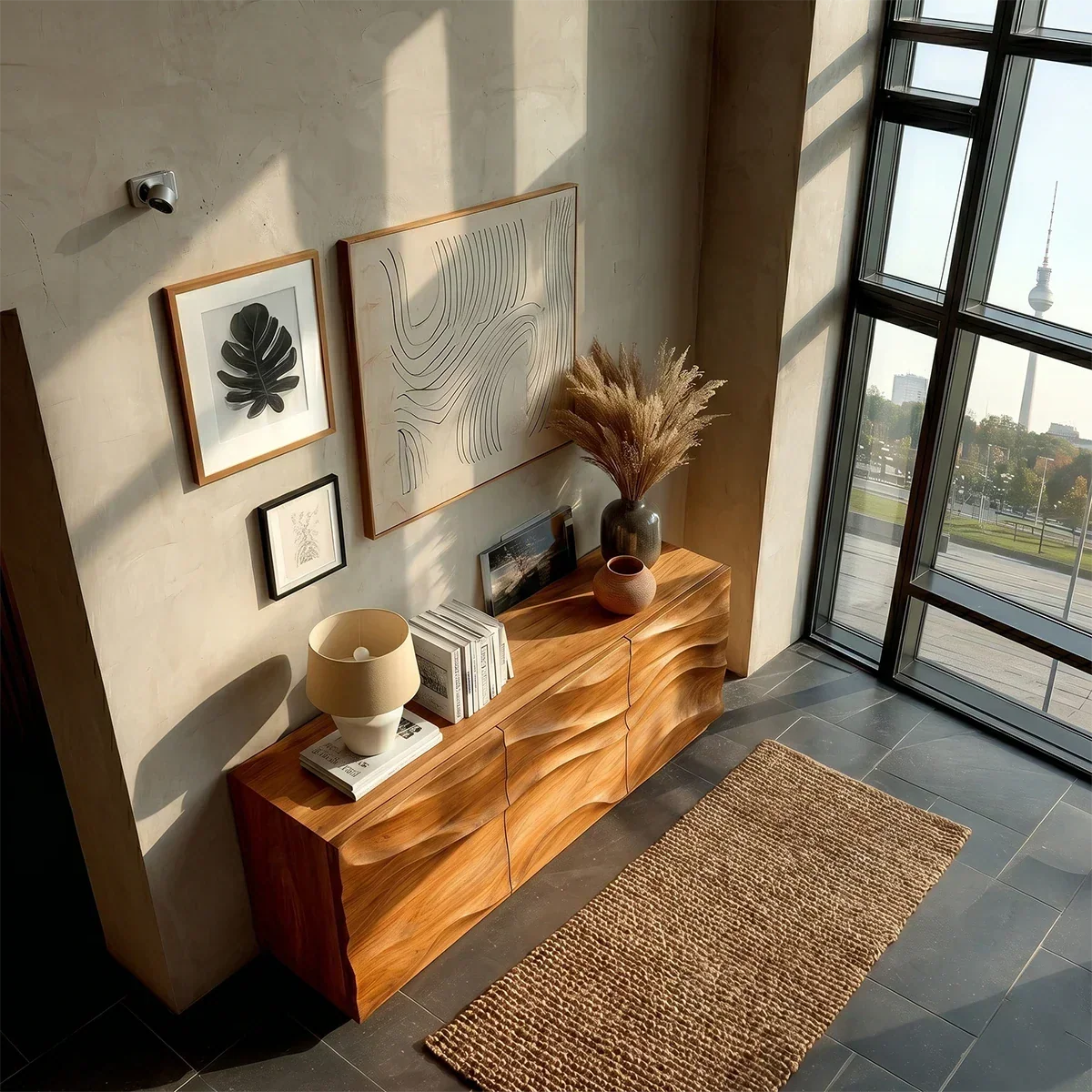 Architectural Storage Sideboard in Natural Solid Wood with Sculpted Relief - ArborisWood - 6