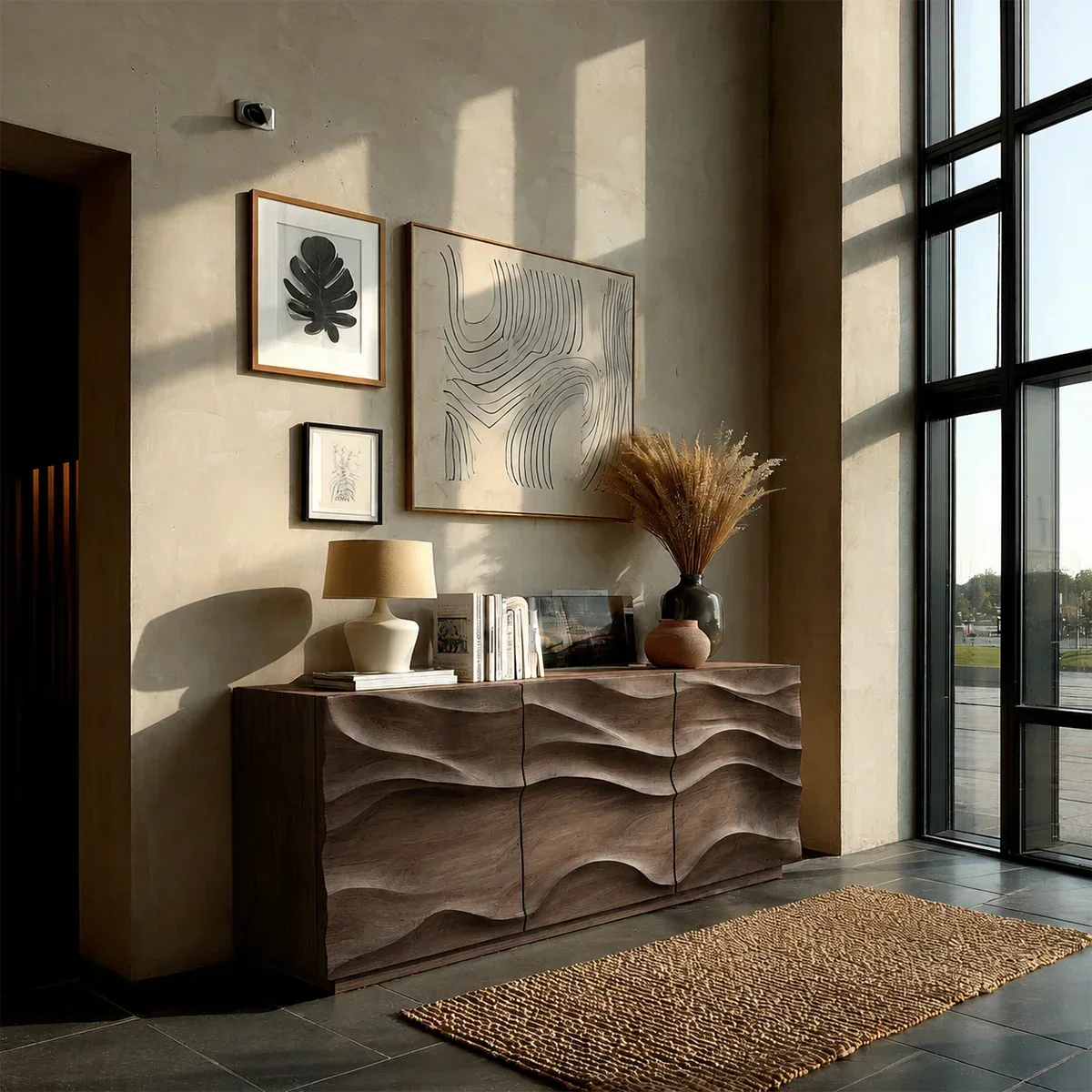 Architectural Storage Sideboard in Natural Solid Wood with Sculpted Relief - ArborisWood - 7