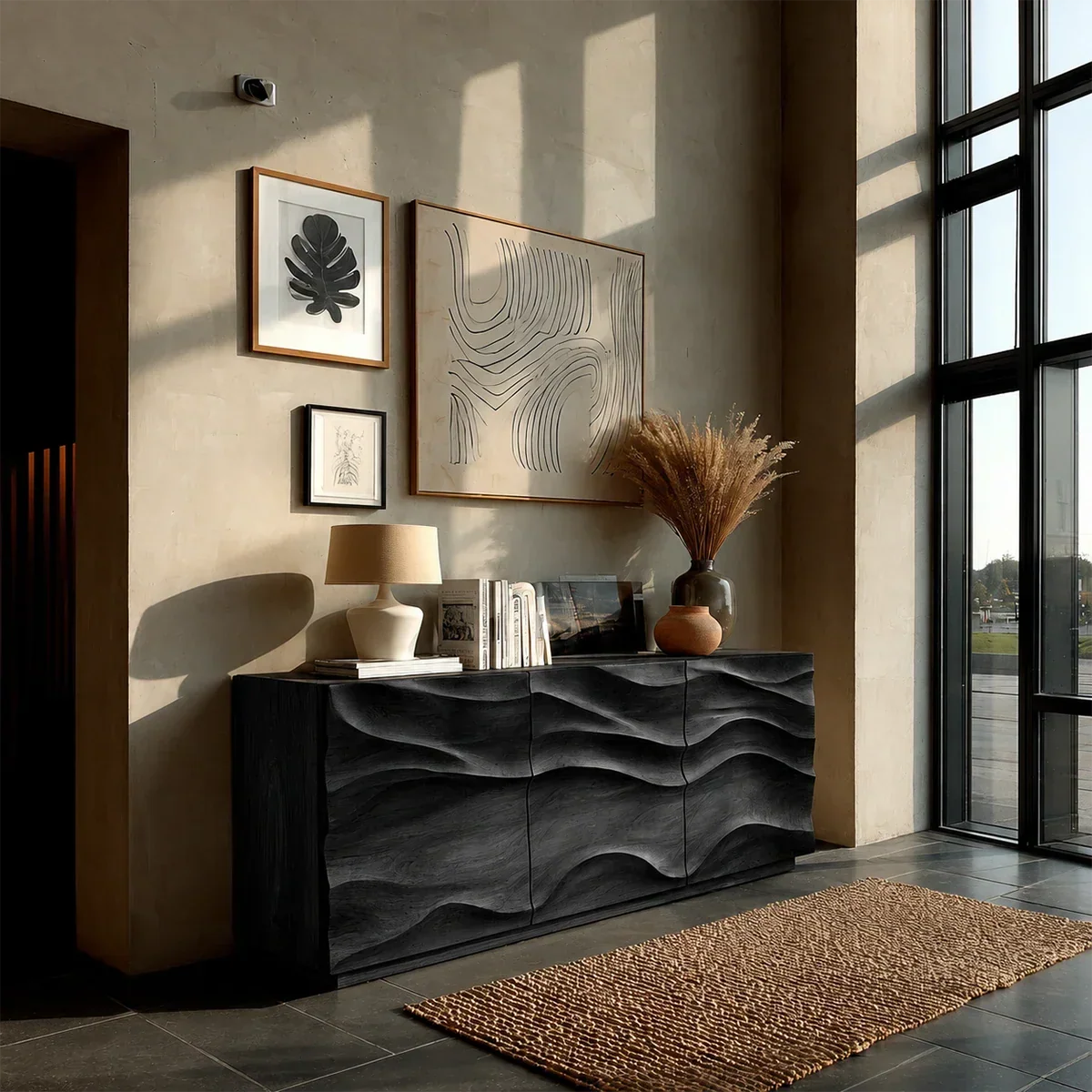Architectural Storage Sideboard in Natural Solid Wood with Sculpted Relief - ArborisWood - 9