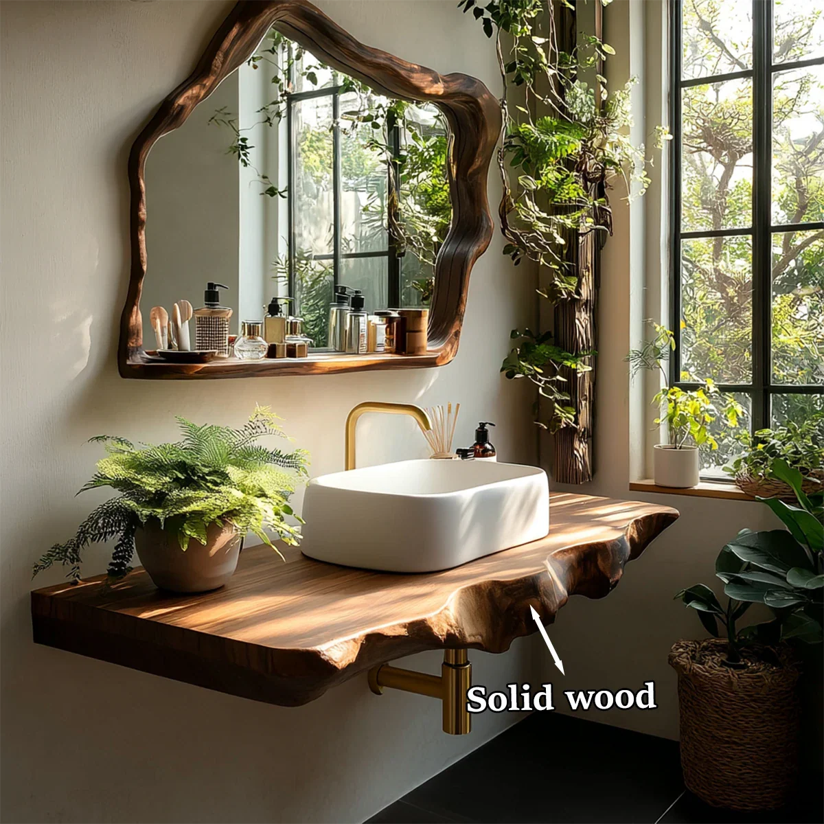 Artisan Live Edge Wood Vanity Counter for Wall Mounted Bathroom Design - ArborisWood - 10