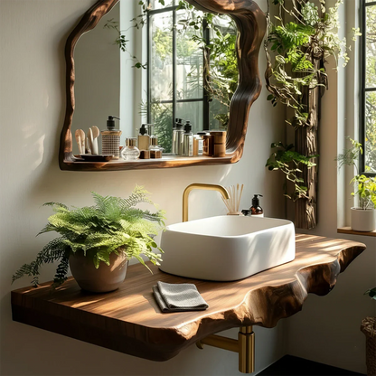 Artisan Live Edge Wood Vanity Counter for Wall Mounted Bathroom Design - ArborisWood - 3
