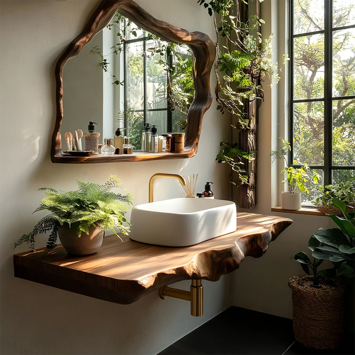 Artisan Live Edge Wood Vanity Counter for Wall Mounted Bathroom Design - ArborisWood