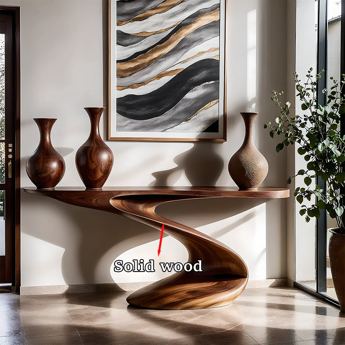 Artistic Curved Console Table Natural Solid Wood Entryway S Curve Base - ArborisWood - 10