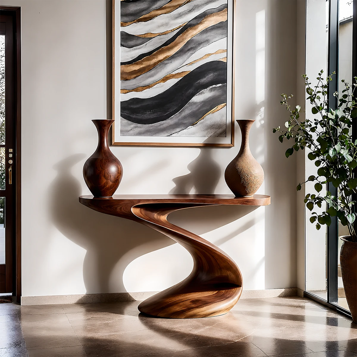 Artistic Curved Console Table Natural Solid Wood Entryway S Curve Base - ArborisWood - 12