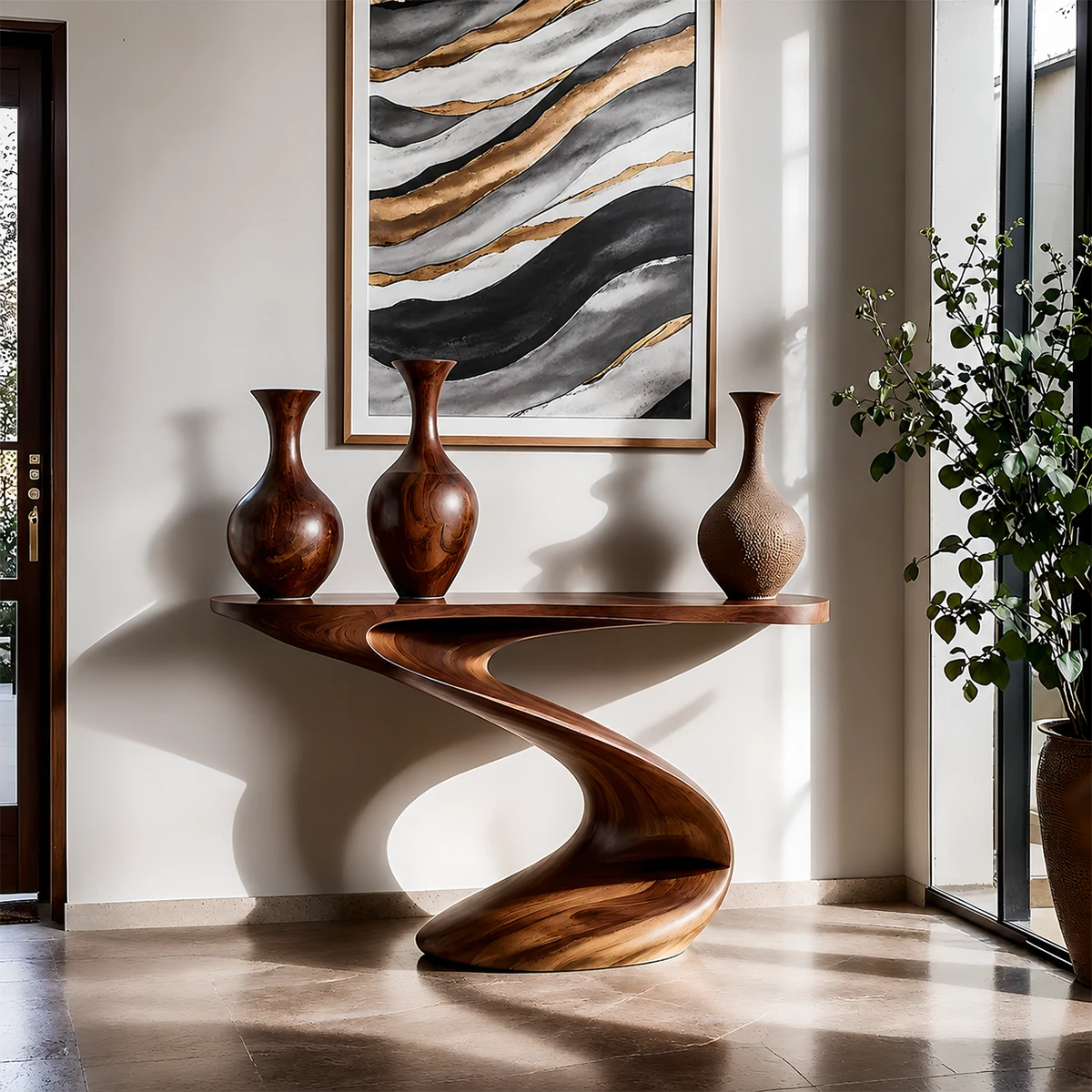 Artistic Curved Console Table Natural Solid Wood Entryway S Curve Base - ArborisWood - 13
