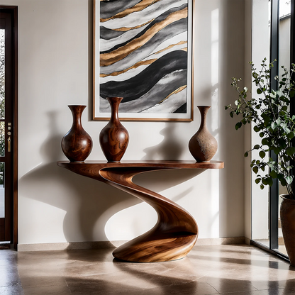 Artistic Curved Console Table Natural Solid Wood Entryway S Curve Base - ArborisWood - 13