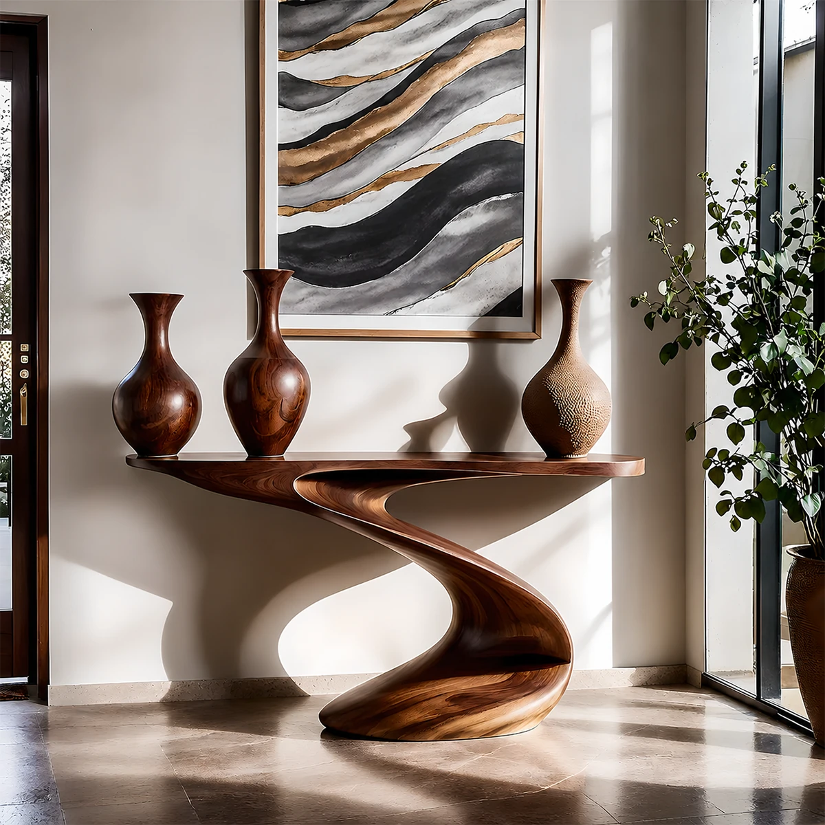 Artistic Curved Console Table Natural Solid Wood Entryway S Curve Base - ArborisWood - 14