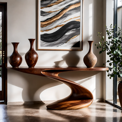 Artistic Curved Console Table Natural Solid Wood Entryway S Curve Base - ArborisWood - 15