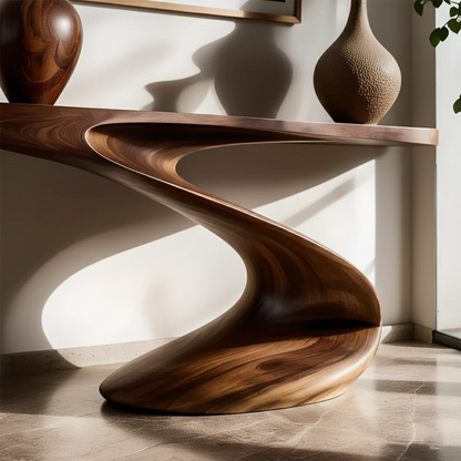 Artistic Curved Console Table Natural Solid Wood Entryway S Curve Base - ArborisWood - 4