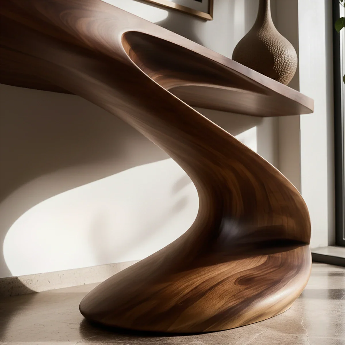 Artistic Curved Console Table Natural Solid Wood Entryway S Curve Base - ArborisWood - 5