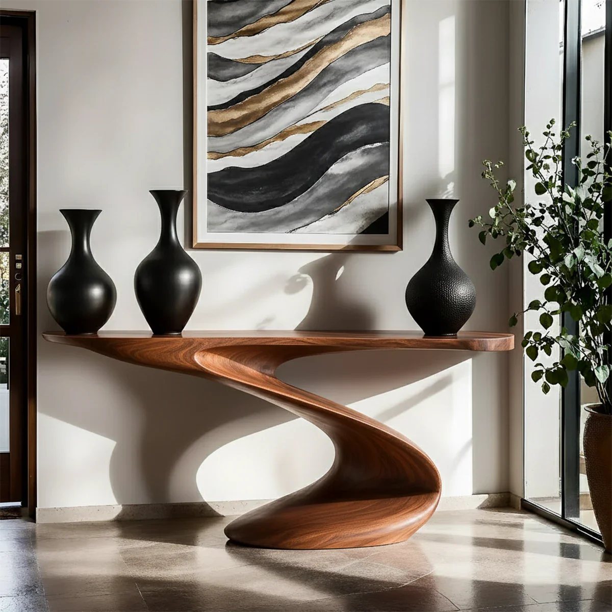 Artistic Curved Console Table Natural Solid Wood Entryway S Curve Base - ArborisWood - 7