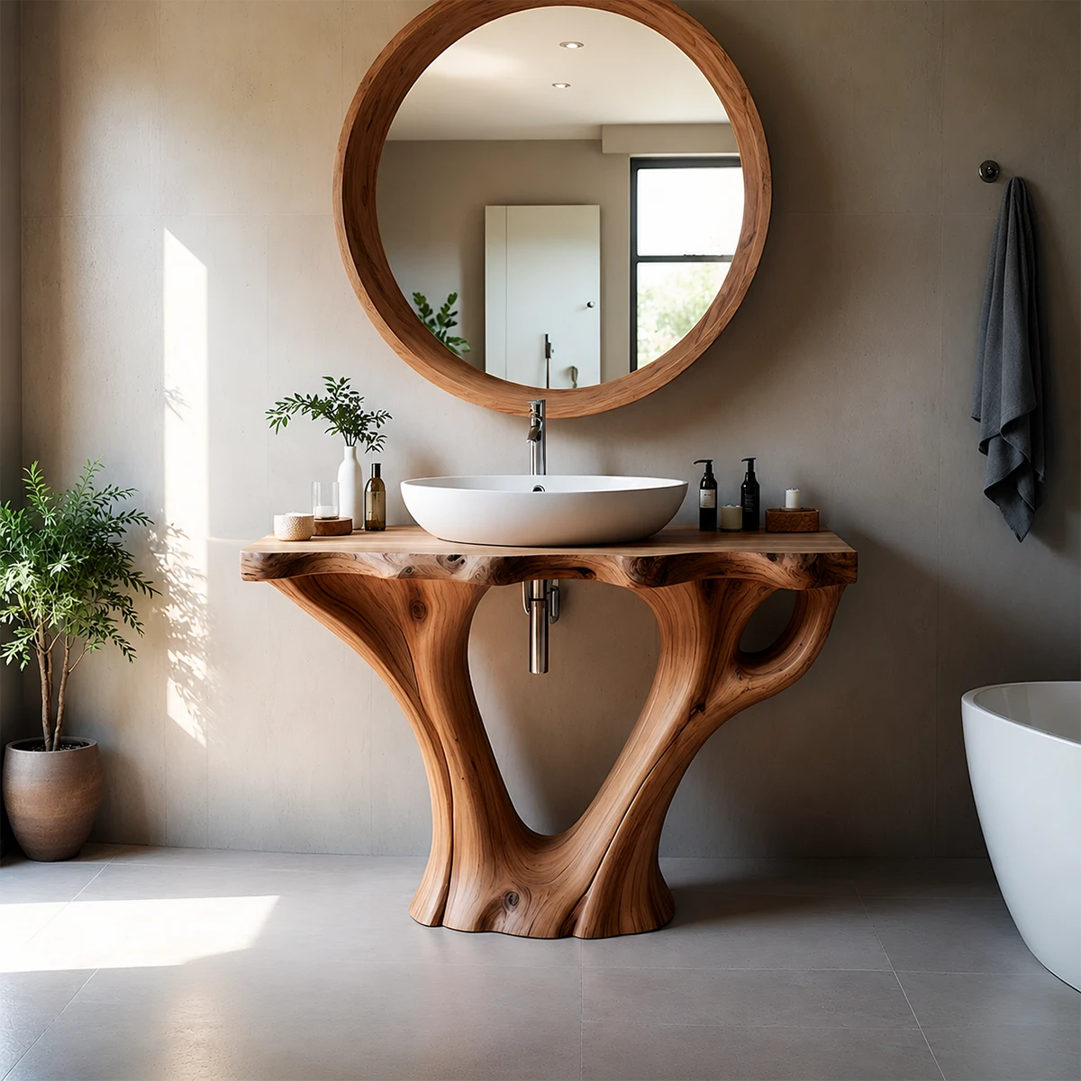 Artistic Flow Bathroom Vanity Natural Solid Wood Twin Sculptural Base - ArborisWood - 13