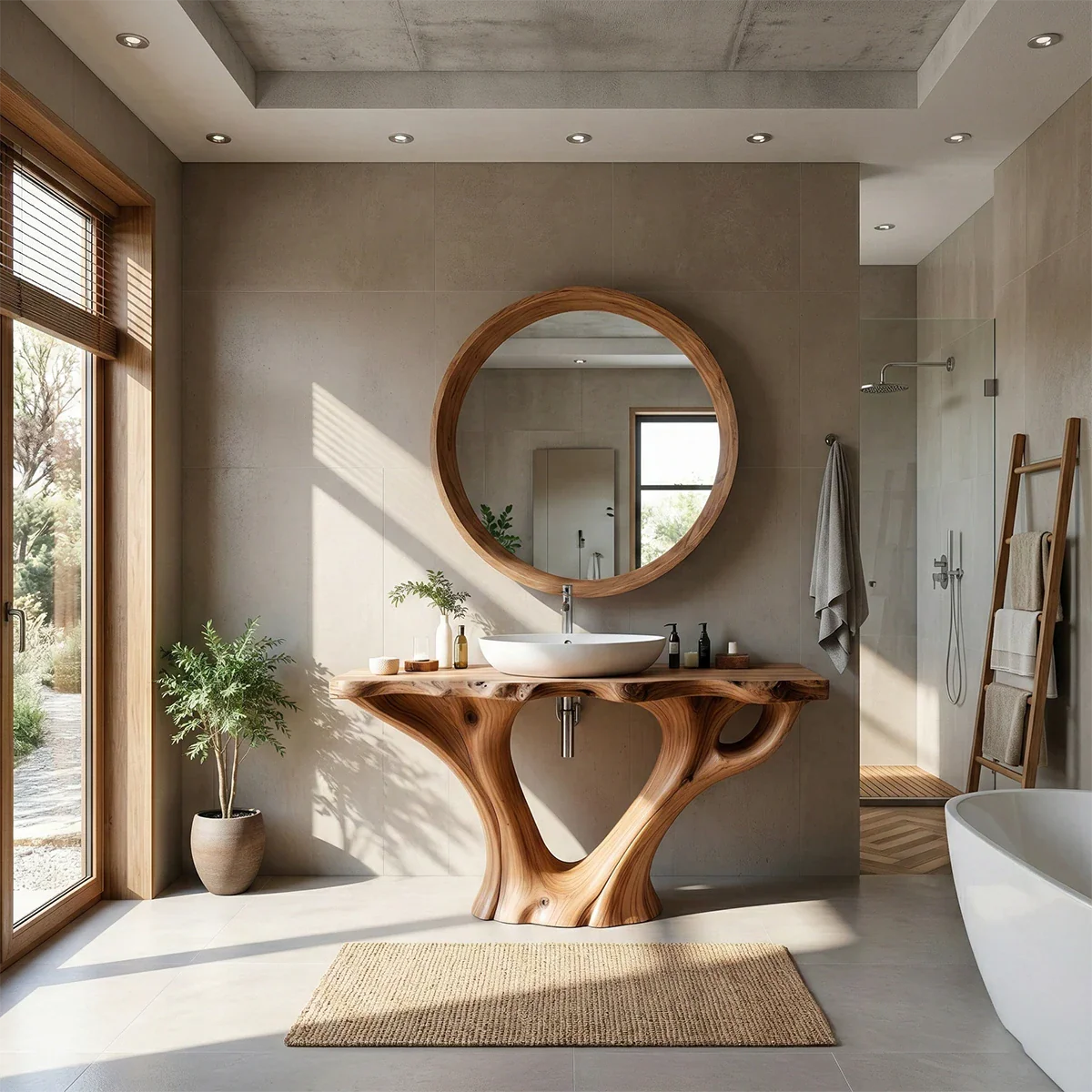 Artistic Flow Bathroom Vanity Natural Solid Wood Twin Sculptural Base - ArborisWood - 2