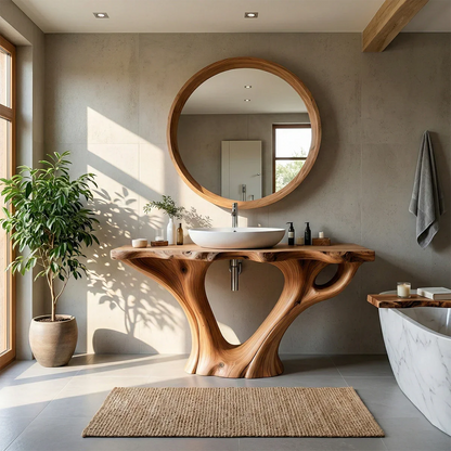 Artistic Flow Bathroom Vanity Natural Solid Wood Twin Sculptural Base - ArborisWood - 4