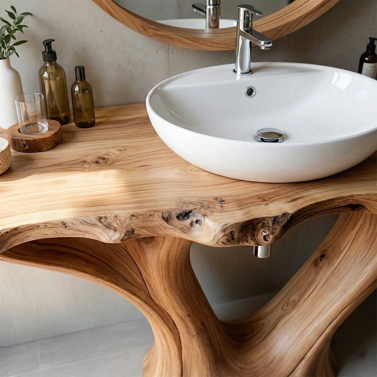 Artistic Flow Bathroom Vanity Natural Solid Wood Twin Sculptural Base - ArborisWood - 5