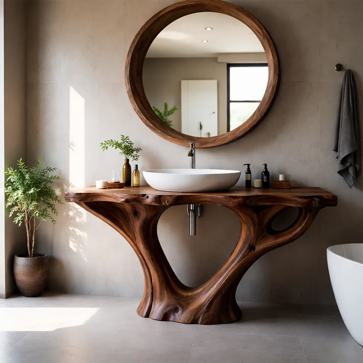 Artistic Flow Bathroom Vanity Natural Solid Wood Twin Sculptural Base - ArborisWood - 8