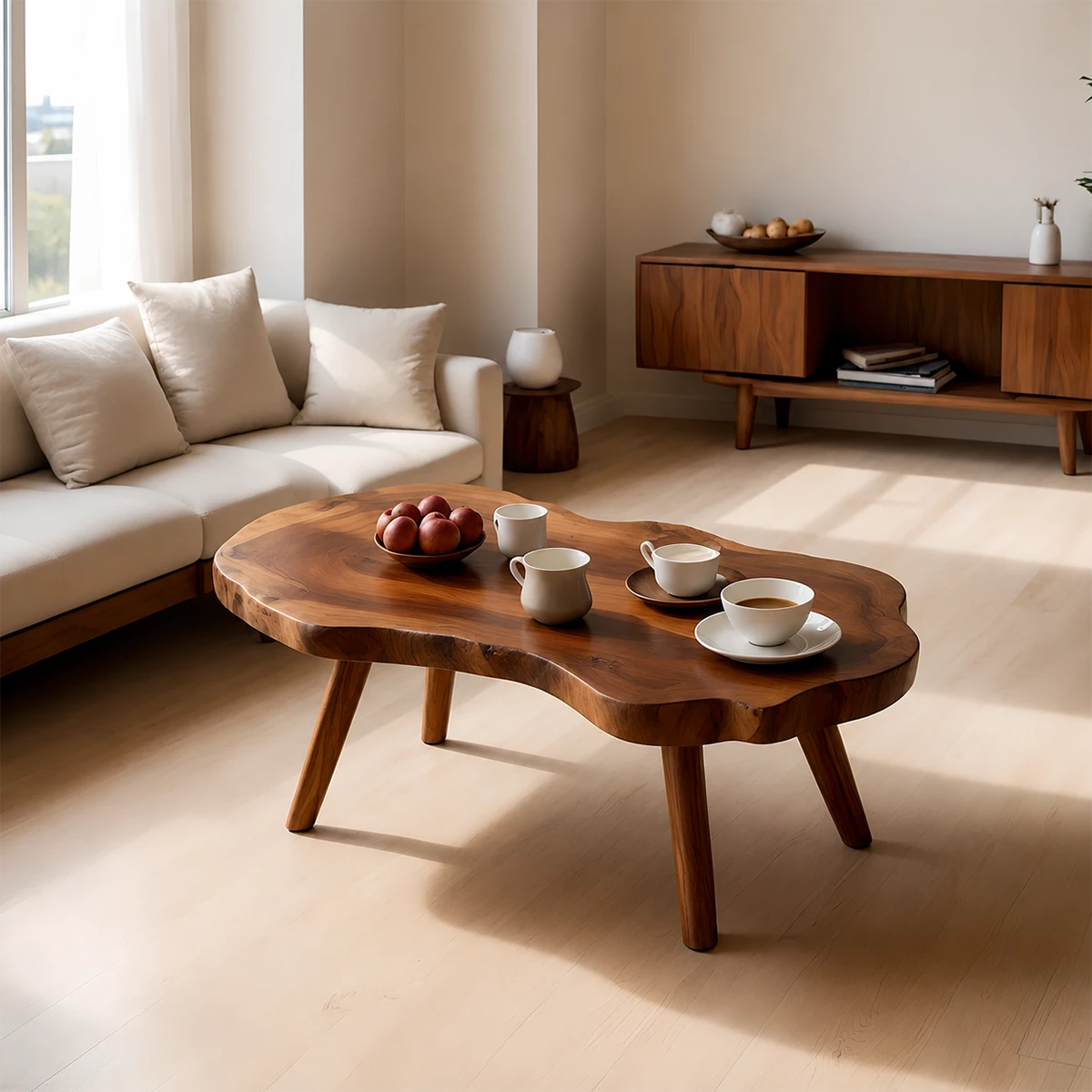 Artistic Organic Coffee Table – Solid Wood Mid-Century Living Room Table - ArborisWood - 10