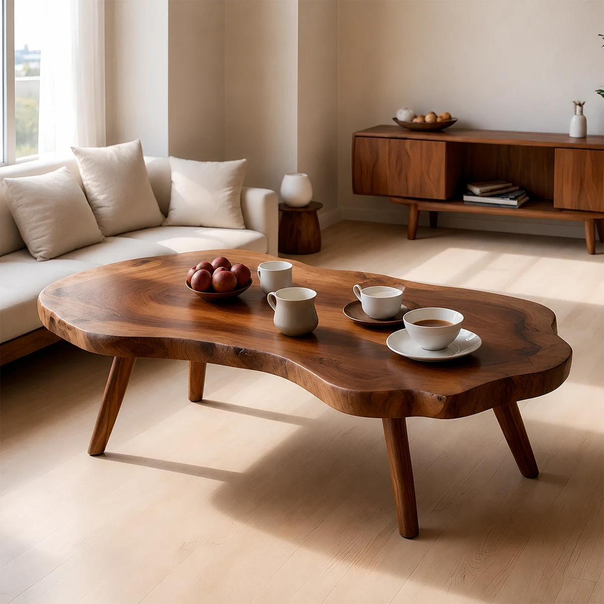 Artistic Organic Coffee Table – Solid Wood Mid-Century Living Room Table - ArborisWood - 12