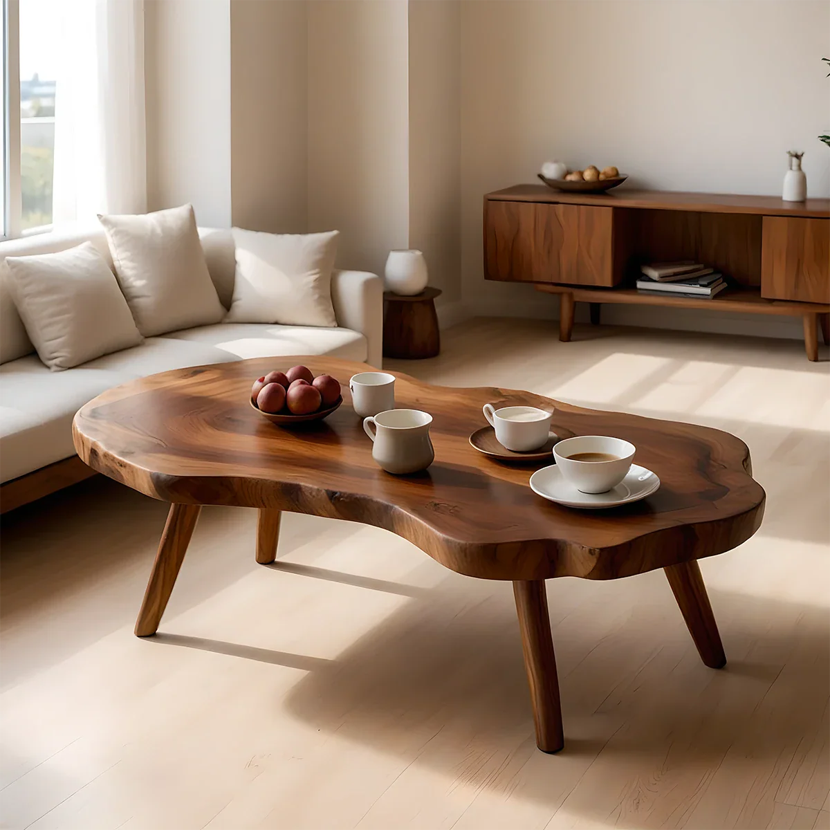 Artistic Organic Coffee Table – Solid Wood Mid-Century Living Room Table - ArborisWood