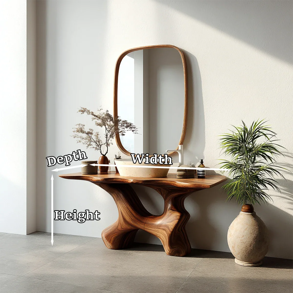Artistic Sculptural Bathroom Vanity Natural Solid Wood Curved Base - ArborisWood - 11