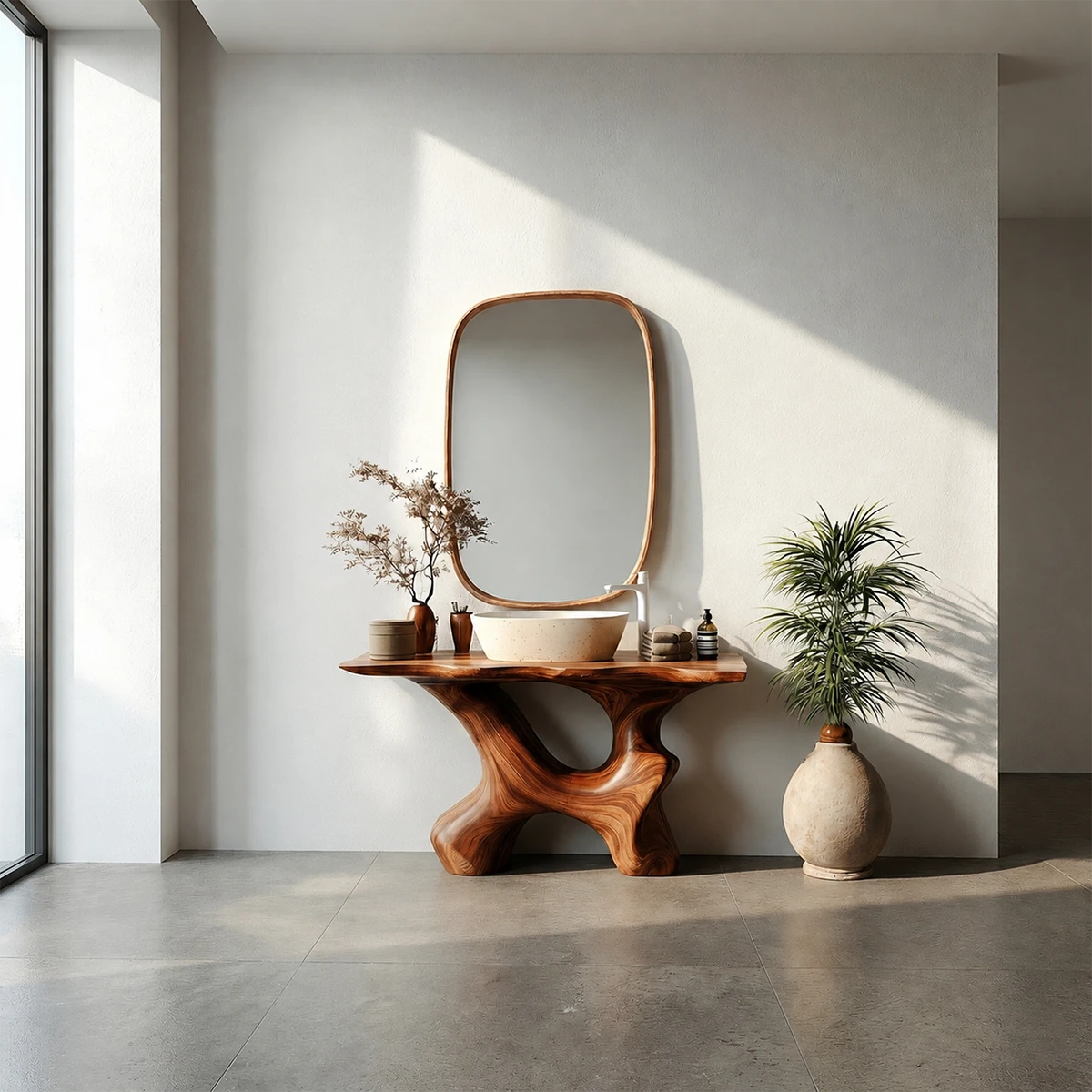 Artistic Sculptural Bathroom Vanity Natural Solid Wood Curved Base - ArborisWood - 12