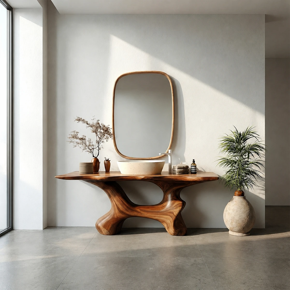 Artistic Sculptural Bathroom Vanity Natural Solid Wood Curved Base - ArborisWood - 13