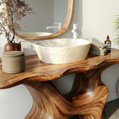 Artistic Sculptural Bathroom Vanity Natural Solid Wood Curved Base - ArborisWood - 4