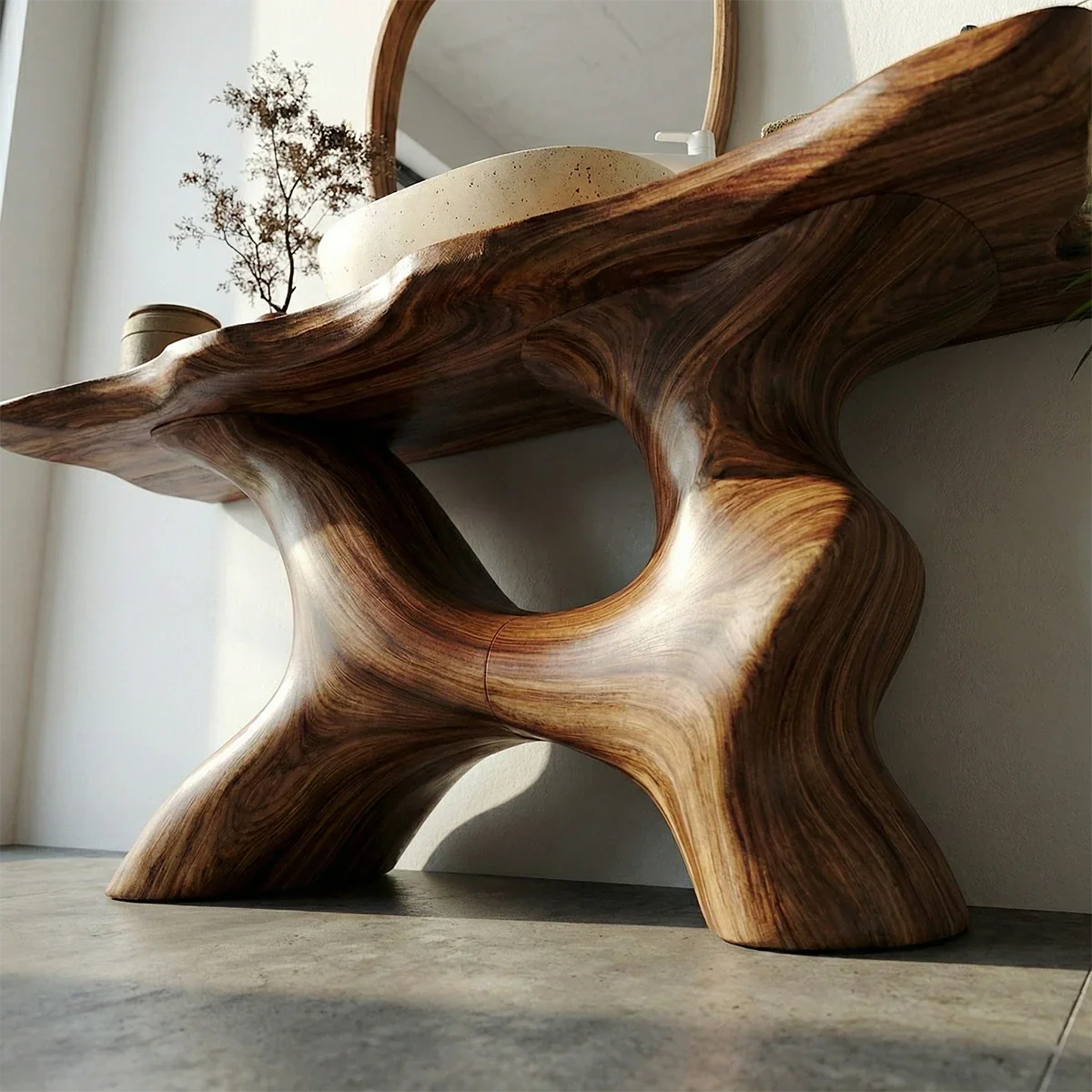 Artistic Sculptural Bathroom Vanity Natural Solid Wood Curved Base - ArborisWood - 5