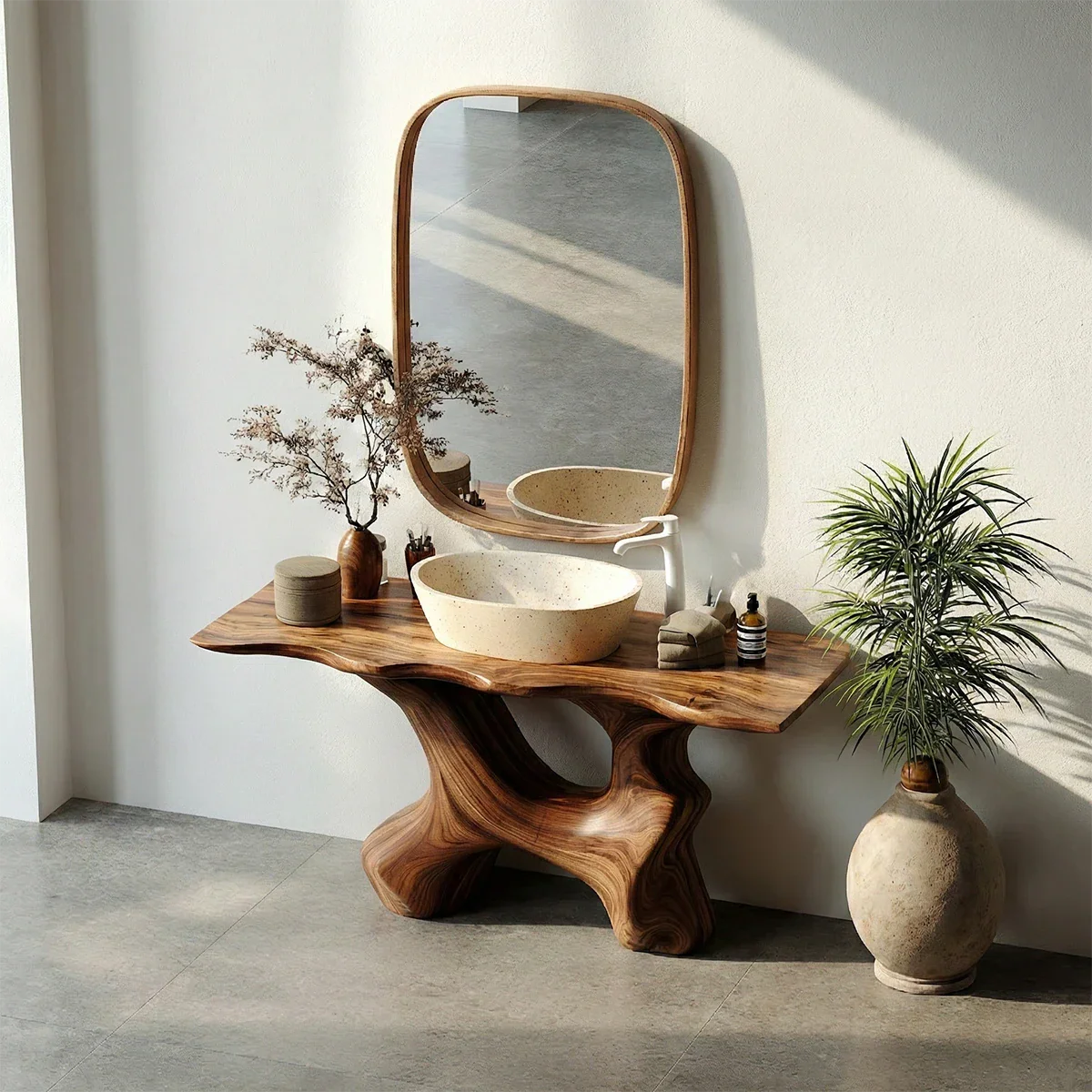 Artistic Sculptural Bathroom Vanity Natural Solid Wood Curved Base - ArborisWood - 6