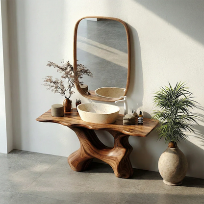 Artistic Sculptural Bathroom Vanity Natural Solid Wood Curved Base - ArborisWood - 6