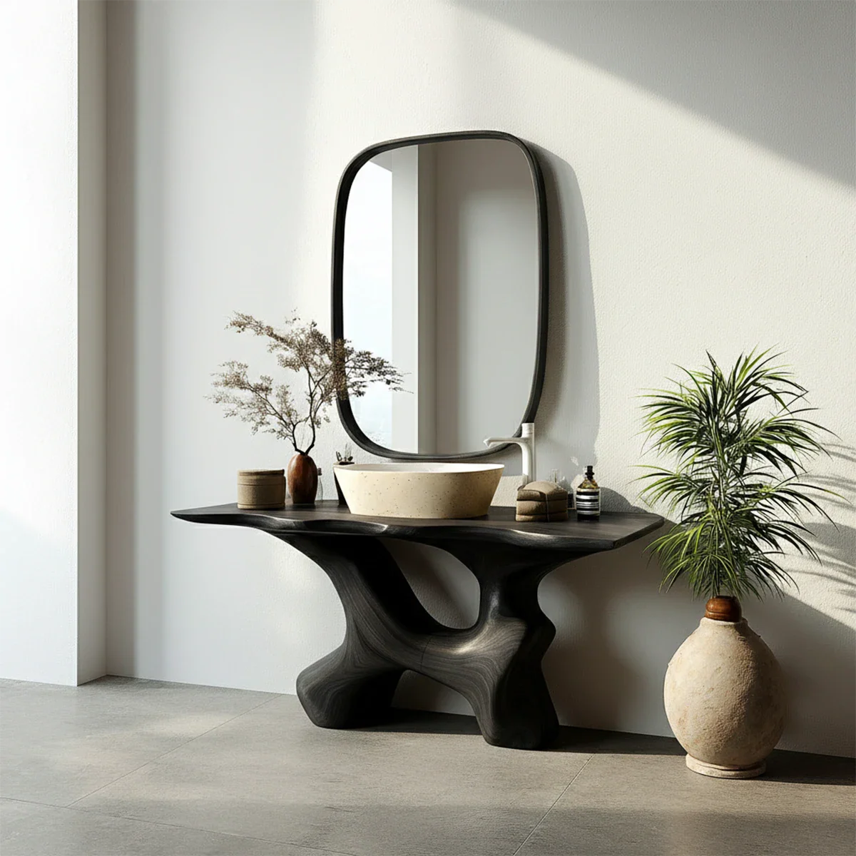 Artistic Sculptural Bathroom Vanity Natural Solid Wood Curved Base - ArborisWood - 9