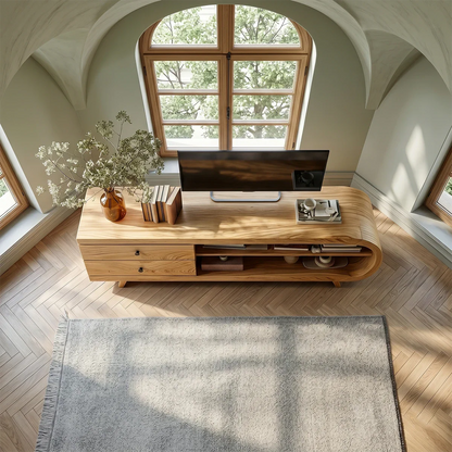 Asymmetrical Natural Solid Wood TV Stand with Drawers and Open Shelf Storage - ArborisWood - 4