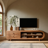 Asymmetrical Natural Solid Wood TV Stand with Drawers and Open Shelf Storage - Arboriswood - 5