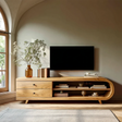 Asymmetrical Natural Solid Wood TV Stand with Drawers and Open Shelf Storage - Arboriswood