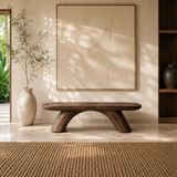 Designer hallway bench pairs bold geometry with visible grain and a dark tone finish