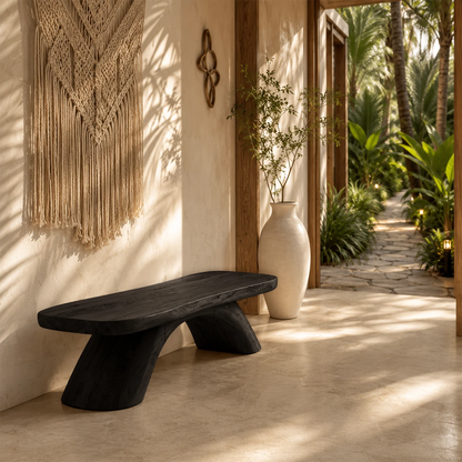 Contemporary indoor bench offers sculptural character for an elegant open entry space