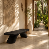 Contemporary indoor bench offers sculptural character for an elegant open entry space
