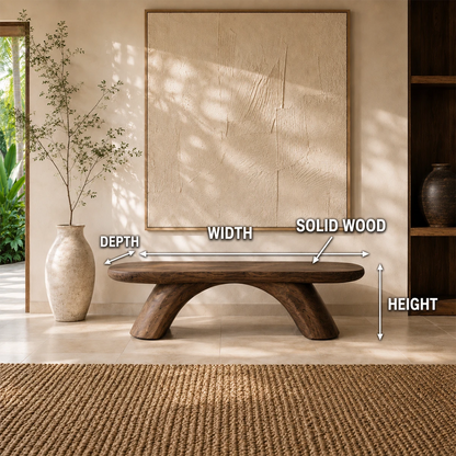 Unique statement bench blends organic contours with sturdy angled legs and warm decor