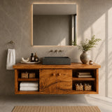 Balanced Natural Solid Wood Floating Bathroom Vanity With Side Shelves - ArborisWood - 3