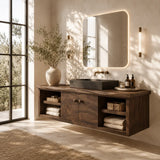 Balanced Natural Solid Wood Floating Bathroom Vanity With Side Shelves - ArborisWood - 7