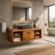 Balanced Natural Solid Wood Floating Bathroom Vanity With Side Shelves - ArborisWood