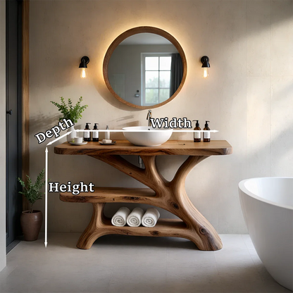 Bathroom Vanity Natural Solid Wood Sculptural Branch Base with Shelf - ArborisWood - 12