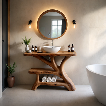 Bathroom Vanity Natural Solid Wood Sculptural Branch Base with Shelf - ArborisWood - 13